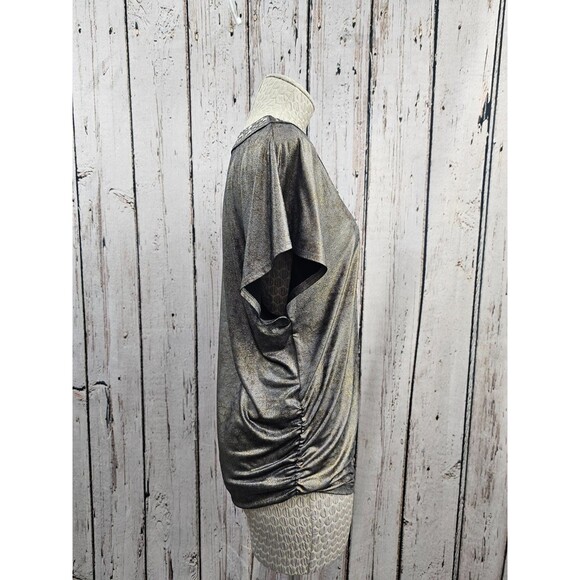 ALK Women's S Rock & Republic Metallic Studded Ruched Side V Neck Bklouse Top - Picture 7 of 8